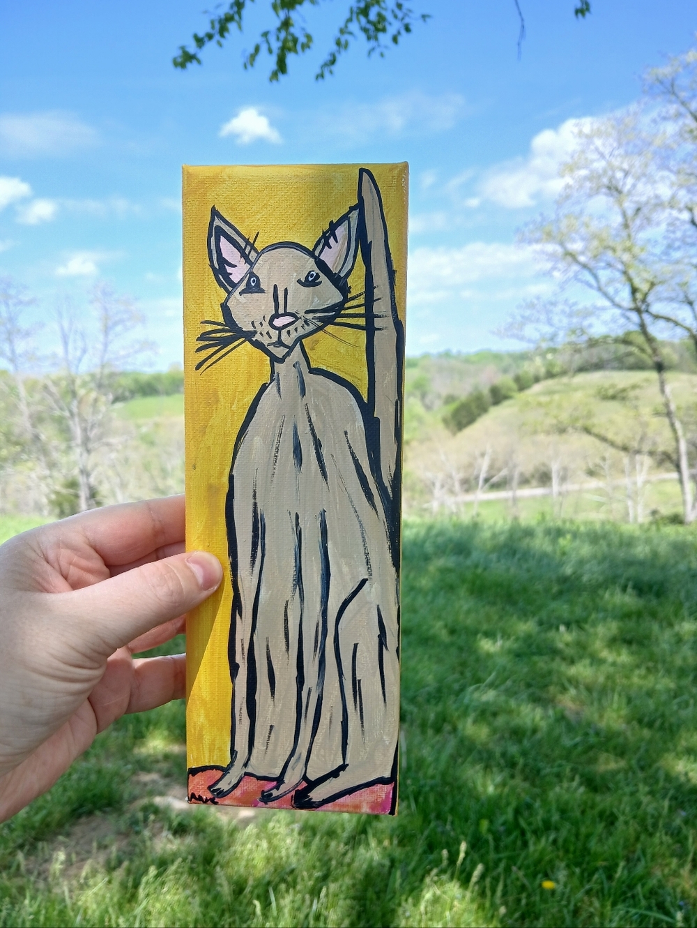 Tall Cat Painting Folk Art